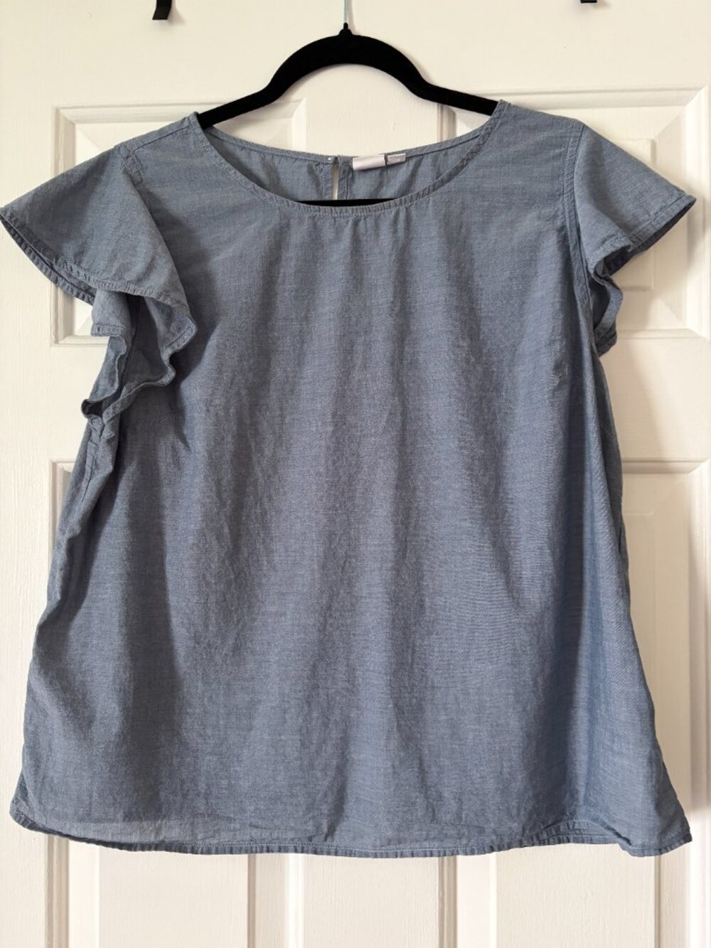 Chambray Flutter-Sleeve Gap Blouse